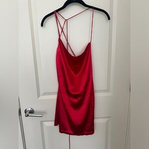 Red silky mini dress